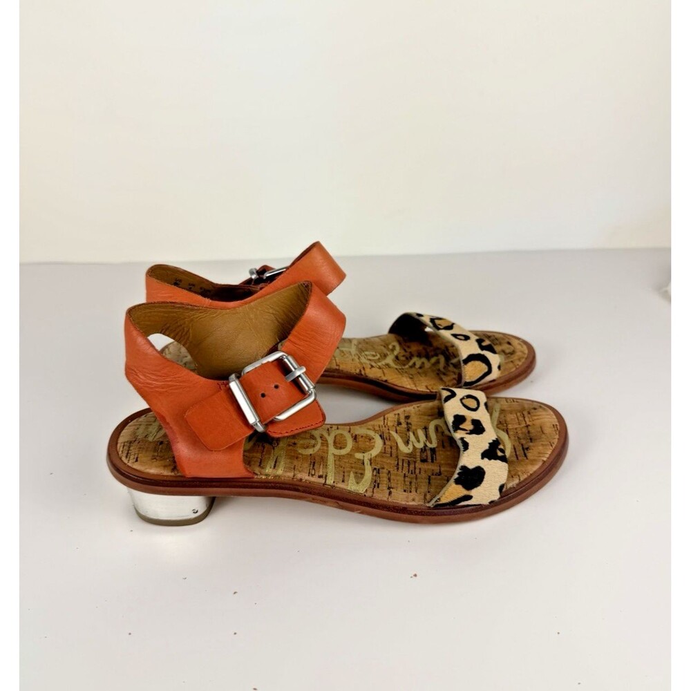 Sam Edelman Trina Sandals Leopard Print Mandarin Orange Cork Block Heel 6M - Picture 3 of 16